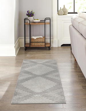 Gray and Ivory 2' 7 x 10' Kai Runner Area Rug Easy Clean 100% Polypropylene With Cotton Backing Modern Geometric Carpet for Living, Dining, Office, Bedroom for Sale at Rug Engine