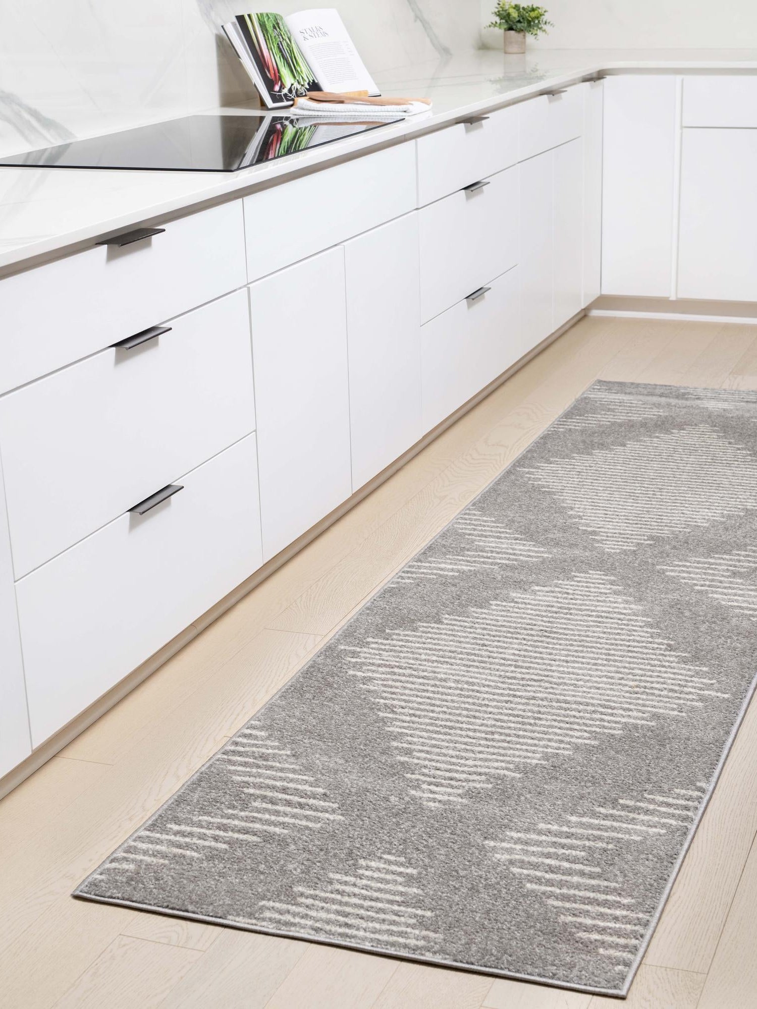 Gray and Ivory 3' 3 x 12' Kai Runner Area Rug Easy Clean 100% Polypropylene With Cotton Backing Modern Geometric Carpet for Living, Dining, Office, Bedroom for Sale at Rug Engine
