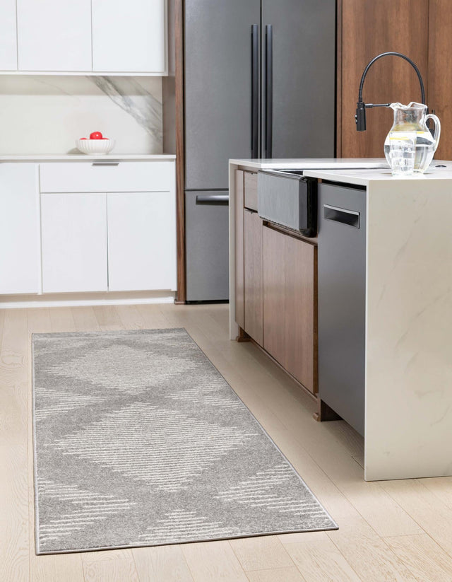 Gray and Ivory 3' 3 x 14' 1 Kai Runner Area Rug Easy Clean 100% Polypropylene With Cotton Backing Modern Geometric Carpet for Living, Dining, Office, Bedroom for Sale at Rug Engine