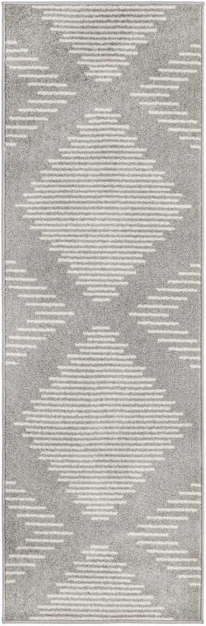 Gray and Ivory 2' x 6' 1 Kai Runner Area Rug Easy Clean 100% Polypropylene With Cotton Backing Modern Geometric Carpet for Living, Dining, Office, Bedroom for Sale at Rug Engine