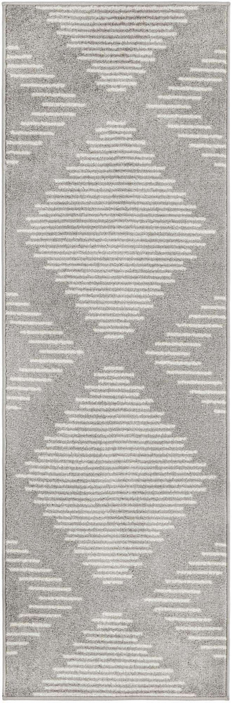 Gray and Ivory 2' x 6' 1 Kai Runner Area Rug Easy Clean 100% Polypropylene With Cotton Backing Modern Geometric Carpet for Living, Dining, Office, Bedroom for Sale at Rug Engine