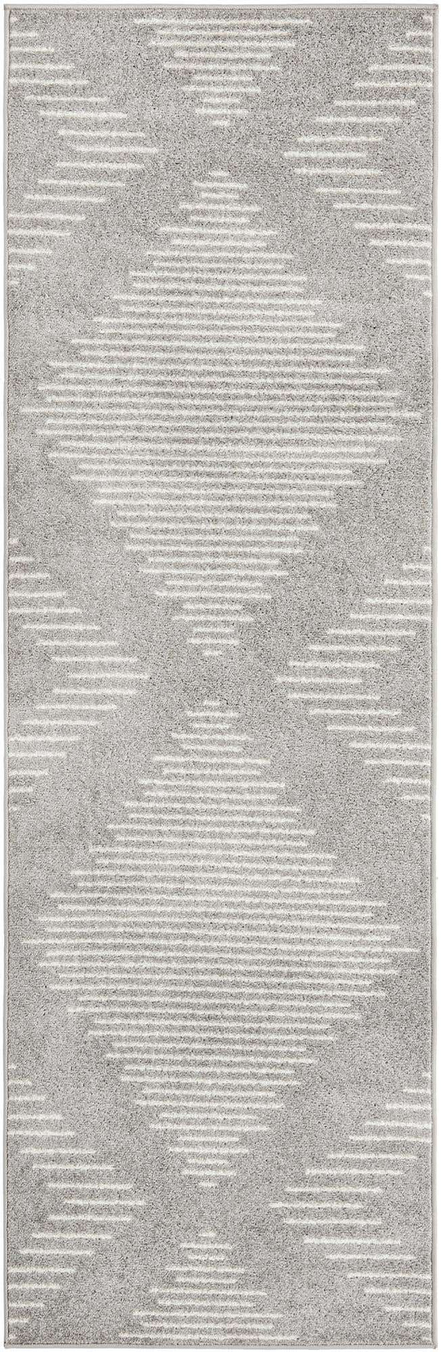 Gray and Ivory 2' x 8' Kai Runner Area Rug Easy Clean 100% Polypropylene With Cotton Backing Modern Geometric Carpet for Living, Dining, Office, Bedroom for Sale at Rug Engine