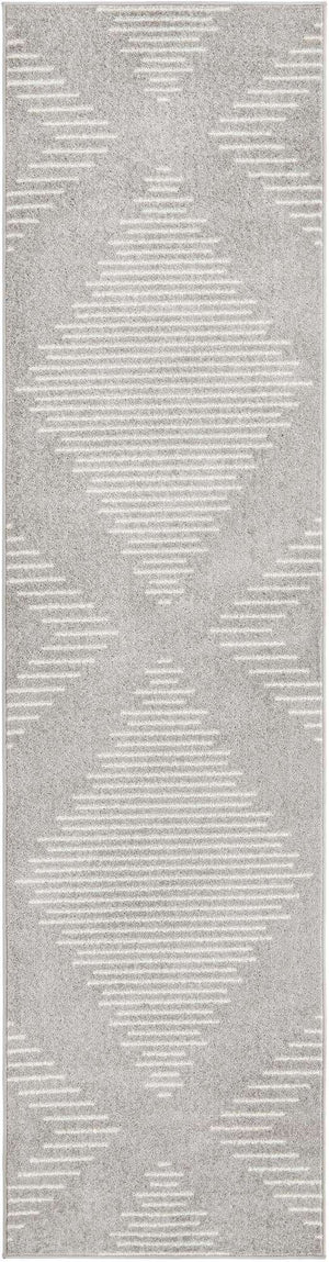 Gray and Ivory 2' 7 x 10' Kai Runner Area Rug Easy Clean 100% Polypropylene With Cotton Backing Modern Geometric Carpet for Living, Dining, Office, Bedroom for Sale at Rug Engine
