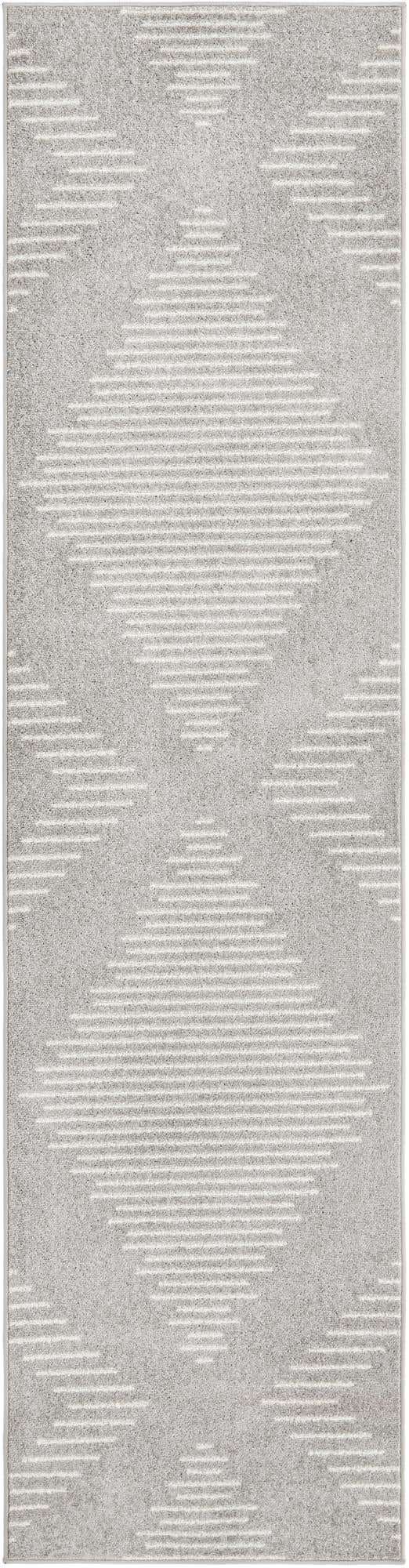 Gray and Ivory 2' 7 x 10' Kai Runner Area Rug Easy Clean 100% Polypropylene With Cotton Backing Modern Geometric Carpet for Living, Dining, Office, Bedroom for Sale at Rug Engine