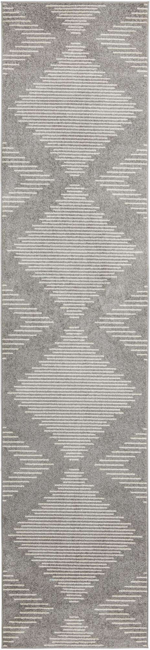 Gray and Ivory 3' 3 x 14' 1 Kai Runner Area Rug Easy Clean 100% Polypropylene With Cotton Backing Modern Geometric Carpet for Living, Dining, Office, Bedroom for Sale at Rug Engine