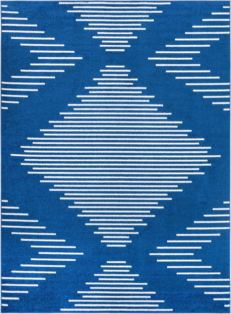 Navy Blue 9' x 12' Kai Rectangle Area Rug Easy Clean 100% Polypropylene With Cotton Backing Modern Geometric Carpet for Living, Dining, Office, Bedroom for Sale at Rug Engine