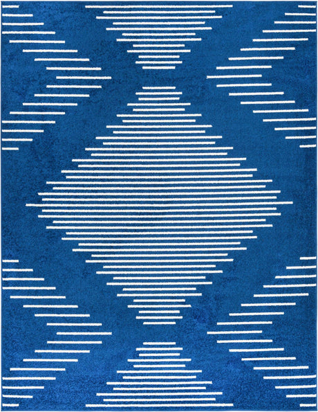 Navy Blue 7' 10 x 10' Kai Rectangle Area Rug Easy Clean 100% Polypropylene With Cotton Backing Modern Geometric Carpet for Living, Dining, Office, Bedroom for Sale at Rug Engine