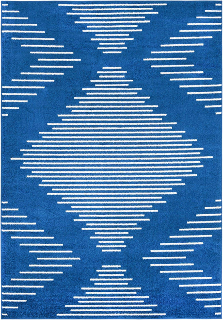 Navy Blue 7' 1 x 10' Kai Rectangle Area Rug Easy Clean 100% Polypropylene With Cotton Backing Modern Geometric Carpet for Living, Dining, Office, Bedroom for Sale at Rug Engine