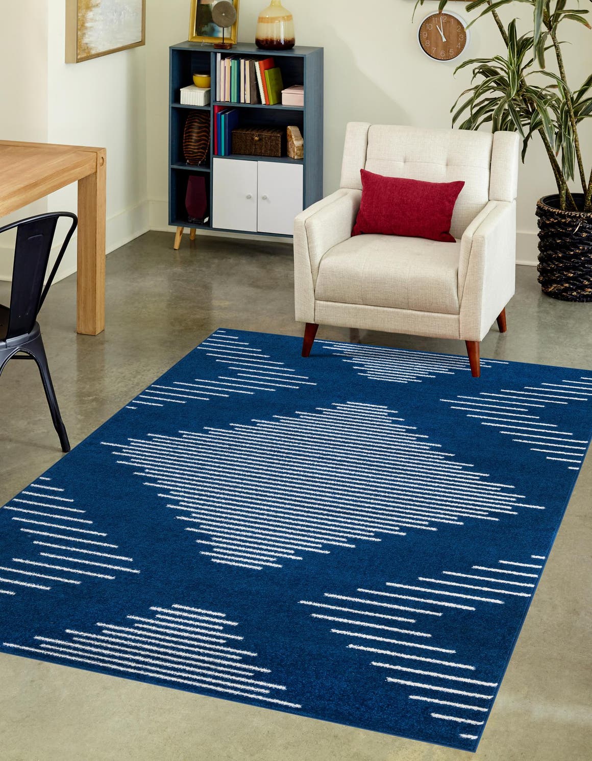 Navy Blue 9' x 12' Kai Rectangle Area Rug Easy Clean 100% Polypropylene With Cotton Backing Modern Geometric Carpet for Living, Dining, Office, Bedroom for Sale at Rug Engine
