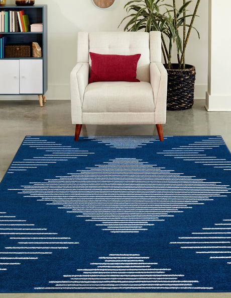 Navy Blue 9' x 12' Kai Rectangle Area Rug Easy Clean 100% Polypropylene With Cotton Backing Modern Geometric Carpet for Living, Dining, Office, Bedroom for Sale at Rug Engine