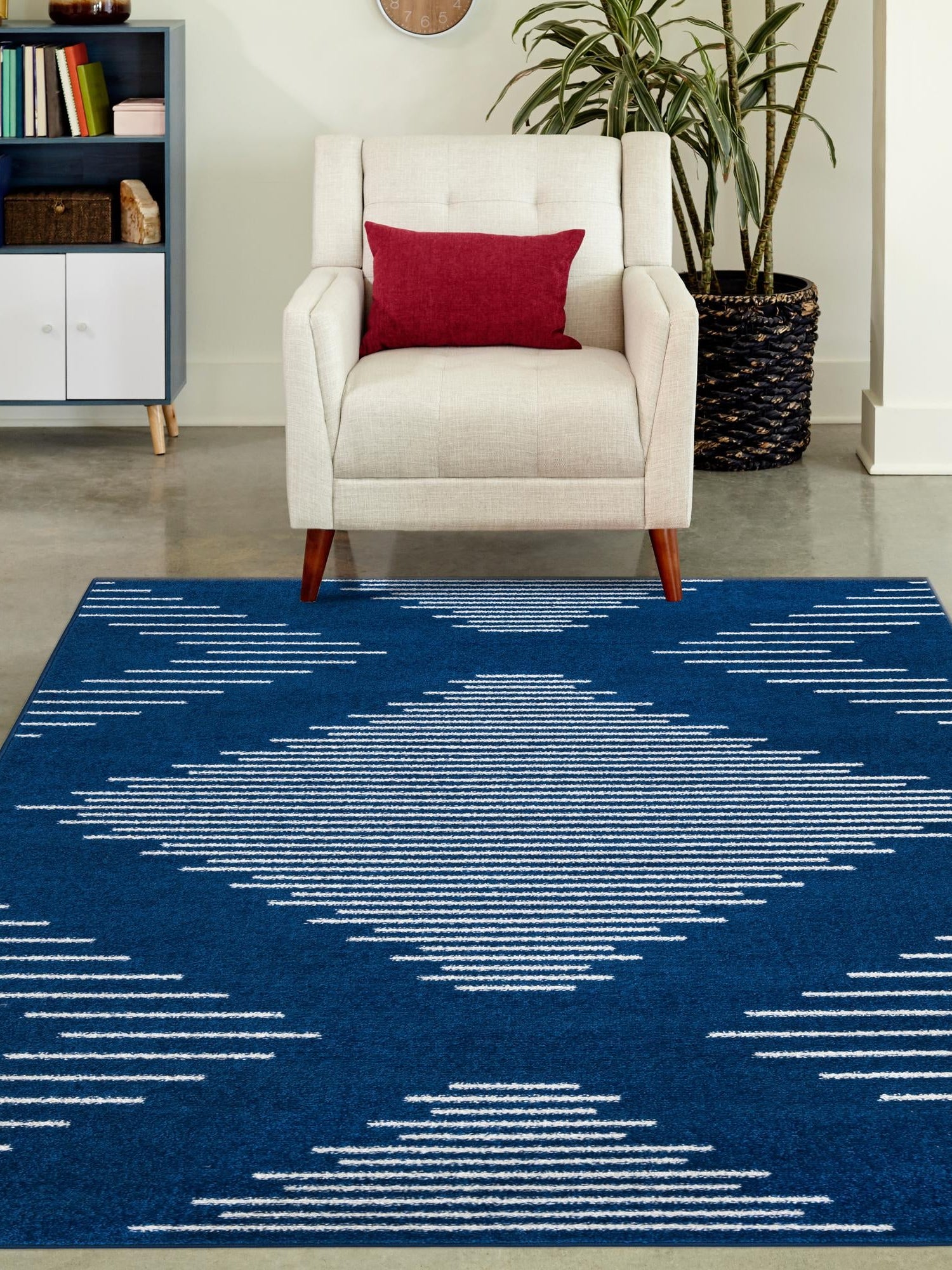 Navy Blue 7' 10 x 10' Kai Rectangle Area Rug Easy Clean 100% Polypropylene With Cotton Backing Modern Geometric Carpet for Living, Dining, Office, Bedroom for Sale at Rug Engine