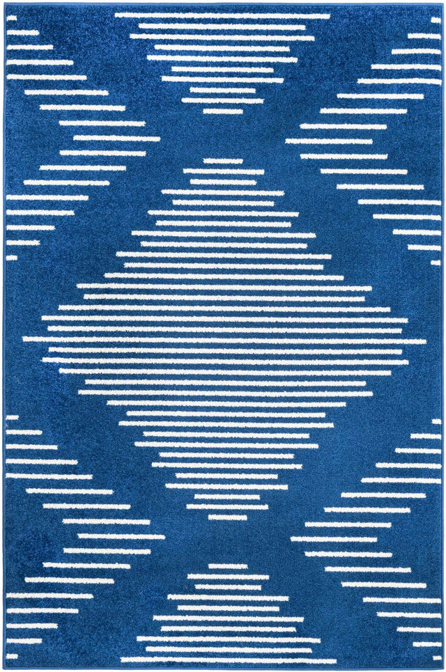 Navy Blue 4' 1 x 6' 1 Kai Rectangle Area Rug Easy Clean 100% Polypropylene With Cotton Backing Modern Geometric Carpet for Living, Dining, Office, Bedroom for Sale at Rug Engine
