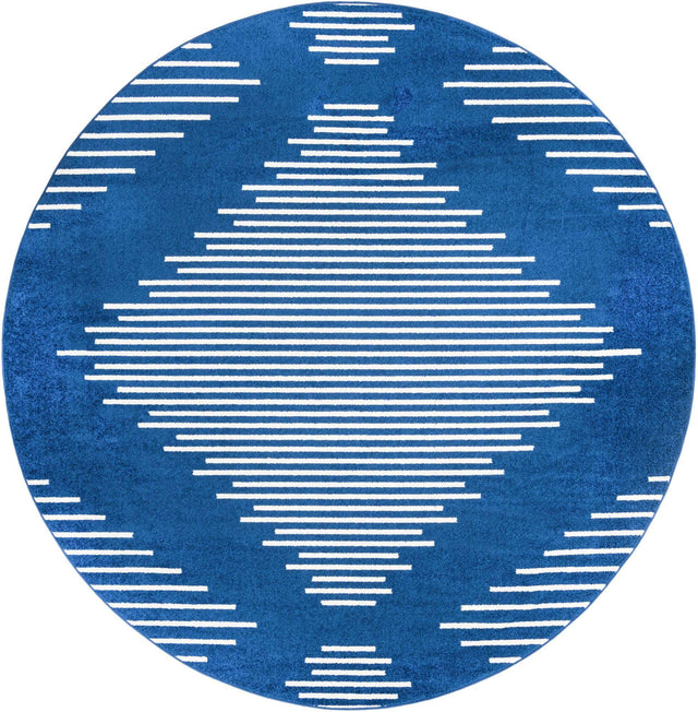 Navy Blue 10' x 10' Kai Round Area Rug Easy Clean 100% Polypropylene With Cotton Backing Modern Geometric Carpet for Living, Dining, Office, Bedroom for Sale at Rug Engine