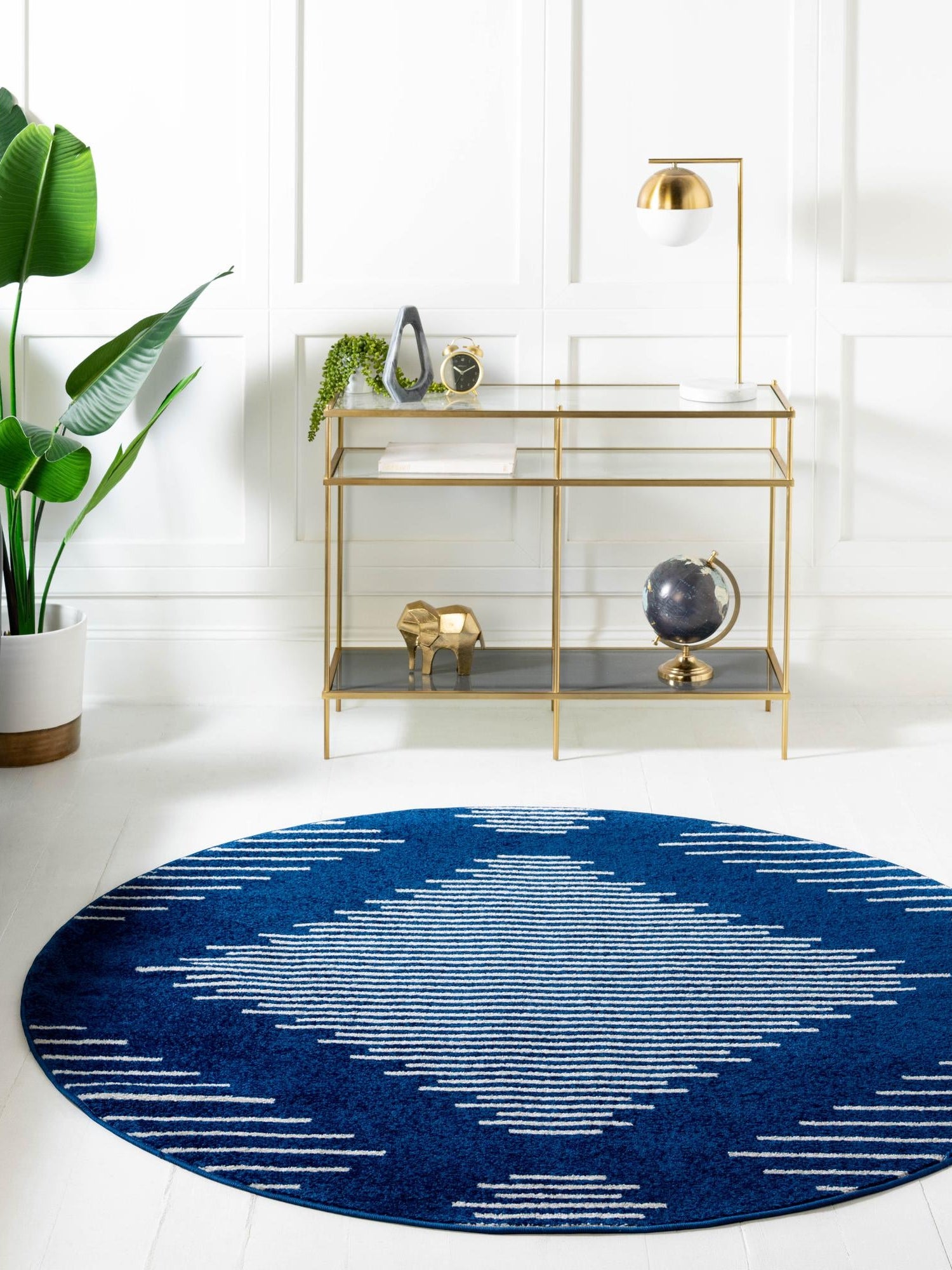 Navy Blue 10' x 10' Kai Round Area Rug Easy Clean 100% Polypropylene With Cotton Backing Modern Geometric Carpet for Living, Dining, Office, Bedroom for Sale at Rug Engine