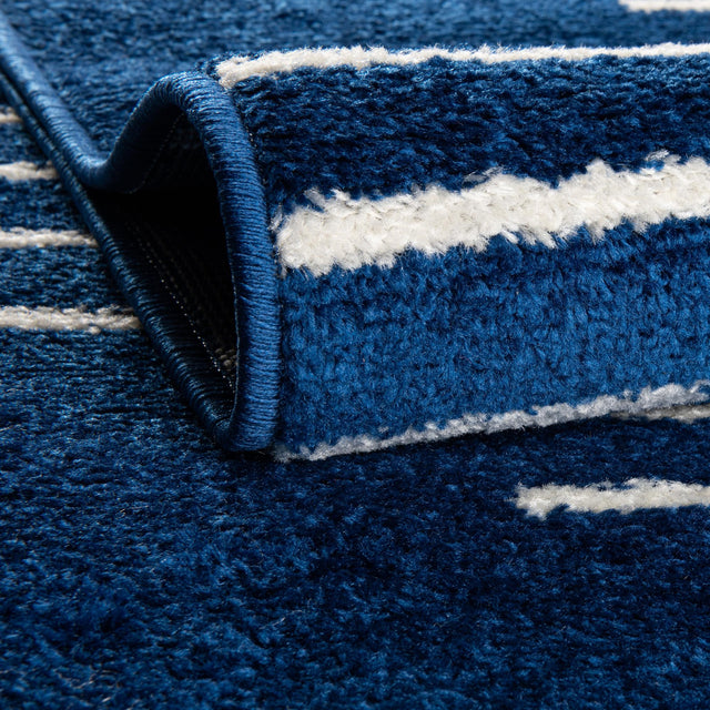 Navy Blue 2' x 7' 10 Kai Round Area Rug Easy Clean 100% Polypropylene With Cotton Backing Modern Geometric Carpet for Living, Dining, Office, Bedroom for Sale at Rug Engine