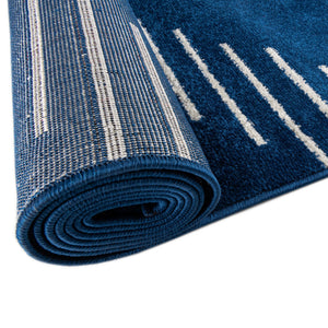 Navy Blue 6' 1 x 6' 1 Kai Round Area Rug Easy Clean 100% Polypropylene With Cotton Backing Modern Geometric Carpet for Living, Dining, Office, Bedroom for Sale at Rug Engine