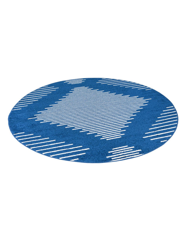 Navy Blue 6' 1 x 6' 1 Kai Round Area Rug Easy Clean 100% Polypropylene With Cotton Backing Modern Geometric Carpet for Living, Dining, Office, Bedroom for Sale at Rug Engine
