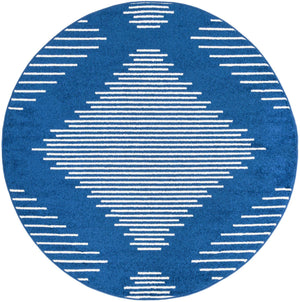 Navy Blue 6' 1 x 6' 1 Kai Round Area Rug Easy Clean 100% Polypropylene With Cotton Backing Modern Geometric Carpet for Living, Dining, Office, Bedroom for Sale at Rug Engine