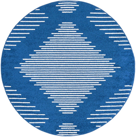 Navy Blue 6' 1 x 6' 1 Kai Round Area Rug Easy Clean 100% Polypropylene With Cotton Backing Modern Geometric Carpet for Living, Dining, Office, Bedroom for Sale at Rug Engine
