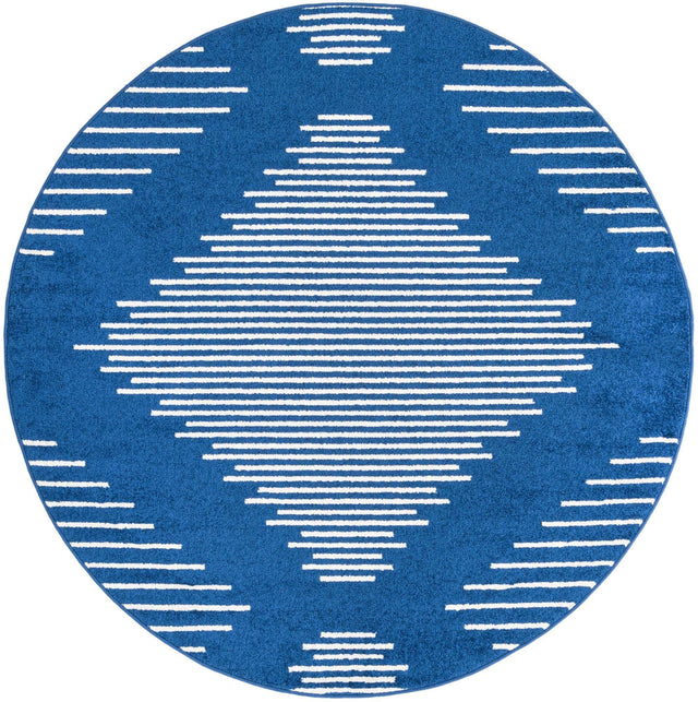 Navy Blue 6' 1 x 6' 1 Kai Round Area Rug Easy Clean 100% Polypropylene With Cotton Backing Modern Geometric Carpet for Living, Dining, Office, Bedroom for Sale at Rug Engine