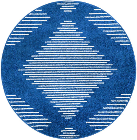 Navy Blue 4' 1 x 4' 1 Kai Round Area Rug Easy Clean 100% Polypropylene With Cotton Backing Modern Geometric Carpet for Living, Dining, Office, Bedroom for Sale at Rug Engine