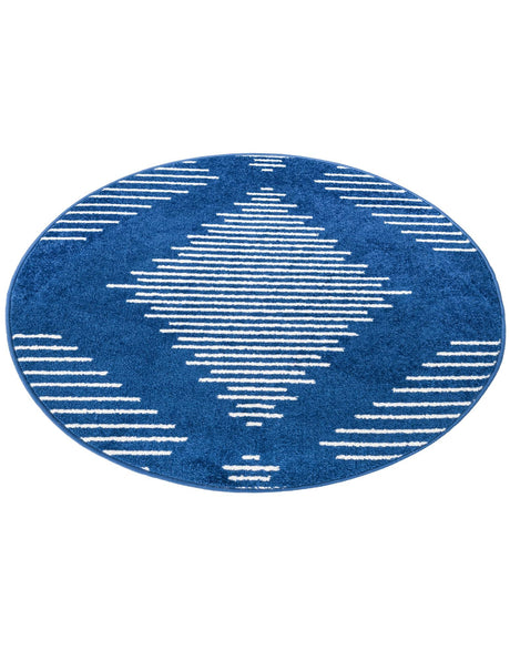Navy Blue 3' 1 x 3' 1 Kai Round Area Rug Easy Clean 100% Polypropylene With Cotton Backing Modern Geometric Carpet for Living, Dining, Office, Bedroom for Sale at Rug Engine