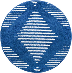 Navy Blue 3' 1 x 3' 1 Kai Round Area Rug Easy Clean 100% Polypropylene With Cotton Backing Modern Geometric Carpet for Living, Dining, Office, Bedroom for Sale at Rug Engine