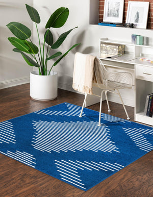 Navy Blue 5' 3 x 5' 3 Kai Square Area Rug Easy Clean 100% Polypropylene With Cotton Backing Modern Geometric Carpet for Living, Dining, Office, Bedroom for Sale at Rug Engine