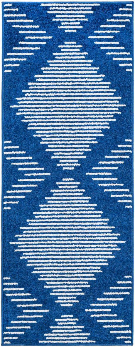 Navy Blue 2' x 5' 3 Kai Runner Area Rug Easy Clean 100% Polypropylene With Cotton Backing Modern Geometric Carpet for Living, Dining, Office, Bedroom for Sale at Rug Engine