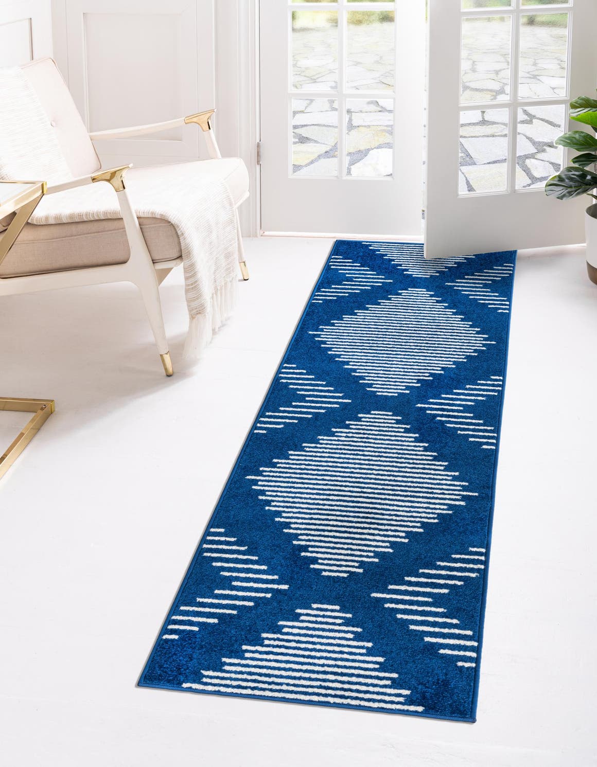 Navy Blue 2' x 5' 3 Kai Runner Area Rug Easy Clean 100% Polypropylene With Cotton Backing Modern Geometric Carpet for Living, Dining, Office, Bedroom for Sale at Rug Engine