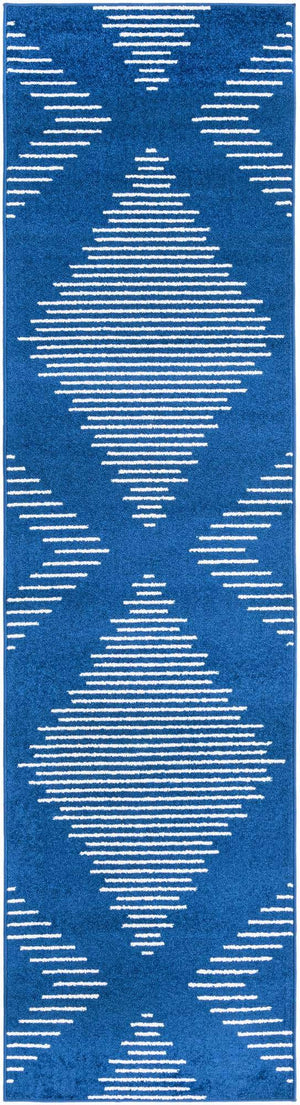 Navy Blue 2' 7 x 10' Kai Runner Area Rug Easy Clean 100% Polypropylene With Cotton Backing Modern Geometric Carpet for Living, Dining, Office, Bedroom for Sale at Rug Engine