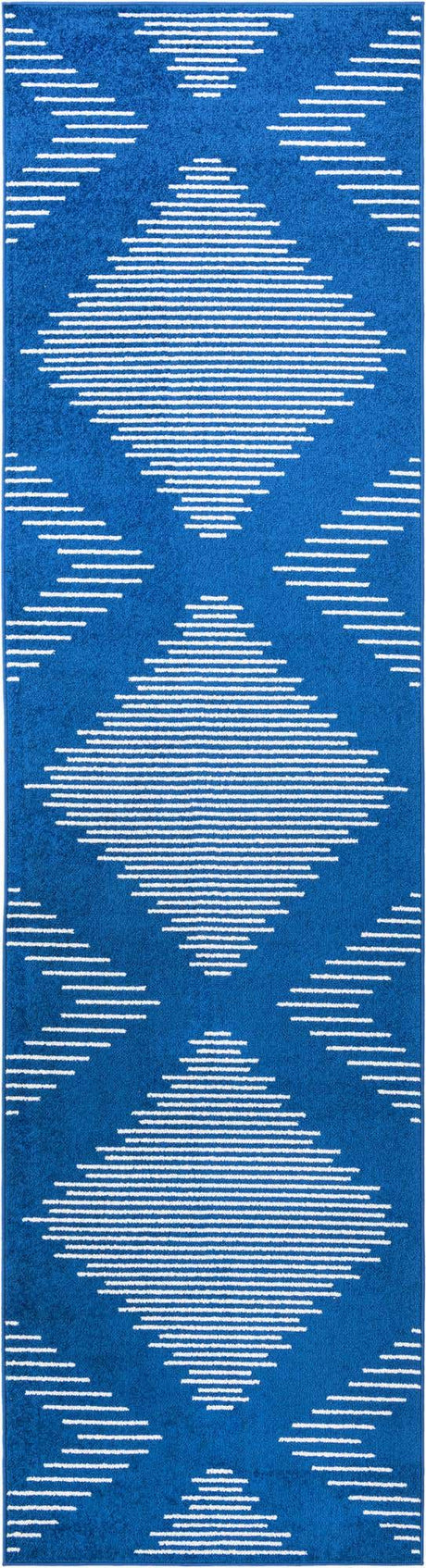 Navy Blue 3' 3 x 12' Kai Runner Area Rug Easy Clean 100% Polypropylene With Cotton Backing Modern Geometric Carpet for Living, Dining, Office, Bedroom for Sale at Rug Engine