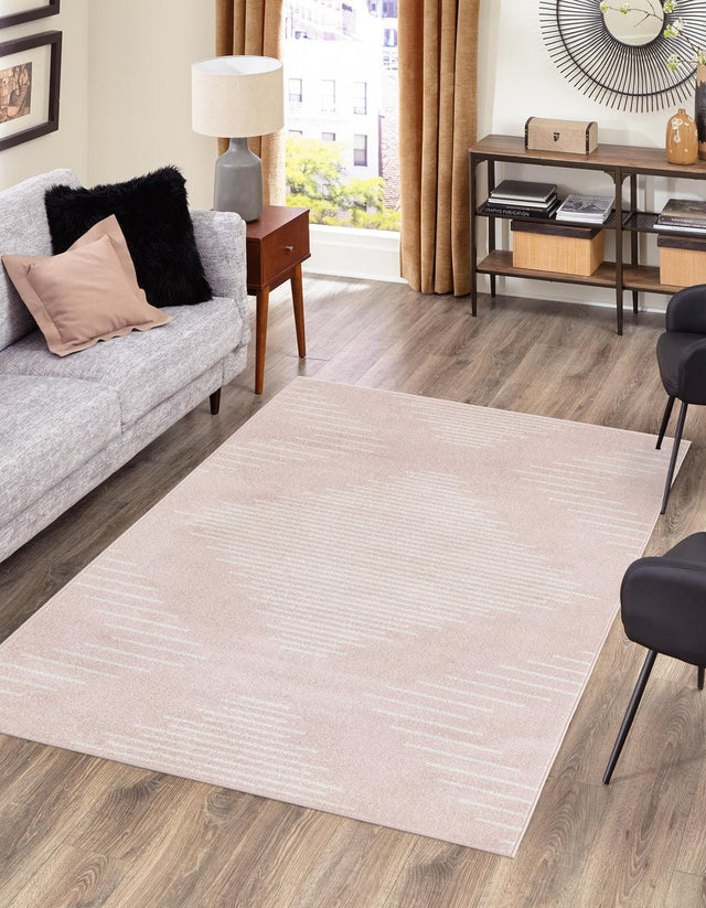 Pink 4' 1 x 6' 1 Kai Rectangle Area Rug Easy Clean 100% Polypropylene With Cotton Backing Modern Geometric Carpet for Living, Dining, Office, Bedroom for Sale at Rug Engine