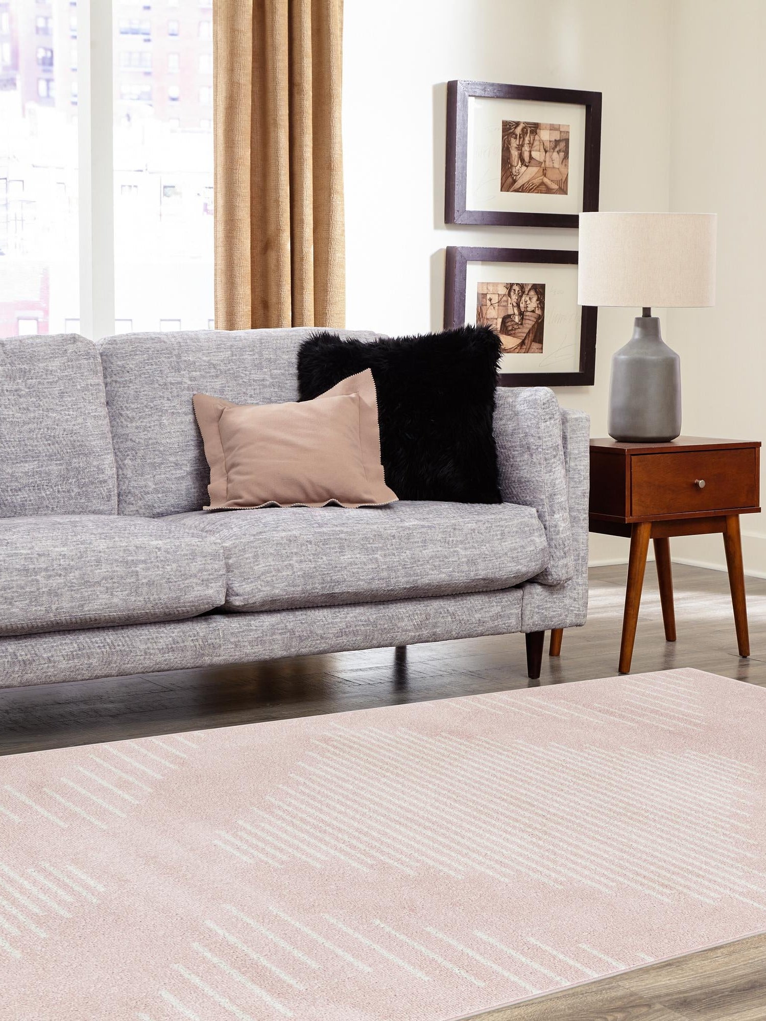 Pink 7' 1 x 10' Kai Rectangle Area Rug Easy Clean 100% Polypropylene With Cotton Backing Modern Geometric Carpet for Living, Dining, Office, Bedroom for Sale at Rug Engine