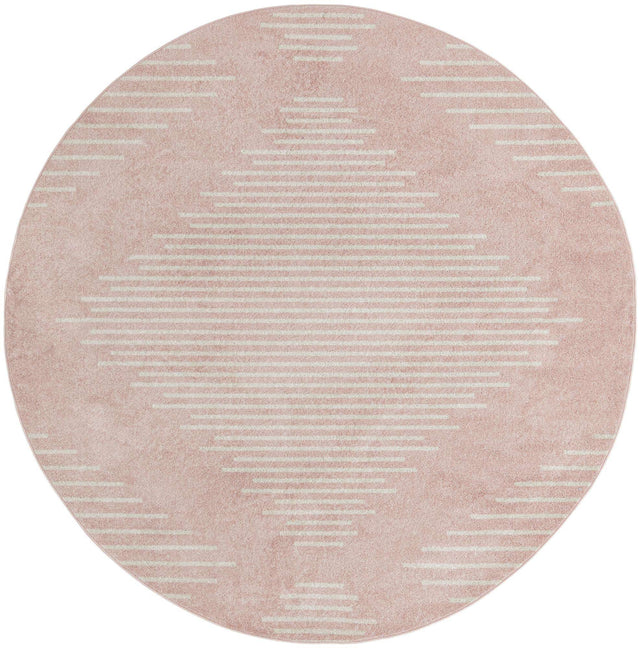 Pink 10' x 10' Kai Round Area Rug Easy Clean 100% Polypropylene With Cotton Backing Modern Geometric Carpet for Living, Dining, Office, Bedroom for Sale at Rug Engine
