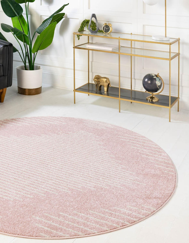 Pink 6' 1 x 6' 1 Kai Round Area Rug Easy Clean 100% Polypropylene With Cotton Backing Modern Geometric Carpet for Living, Dining, Office, Bedroom for Sale at Rug Engine