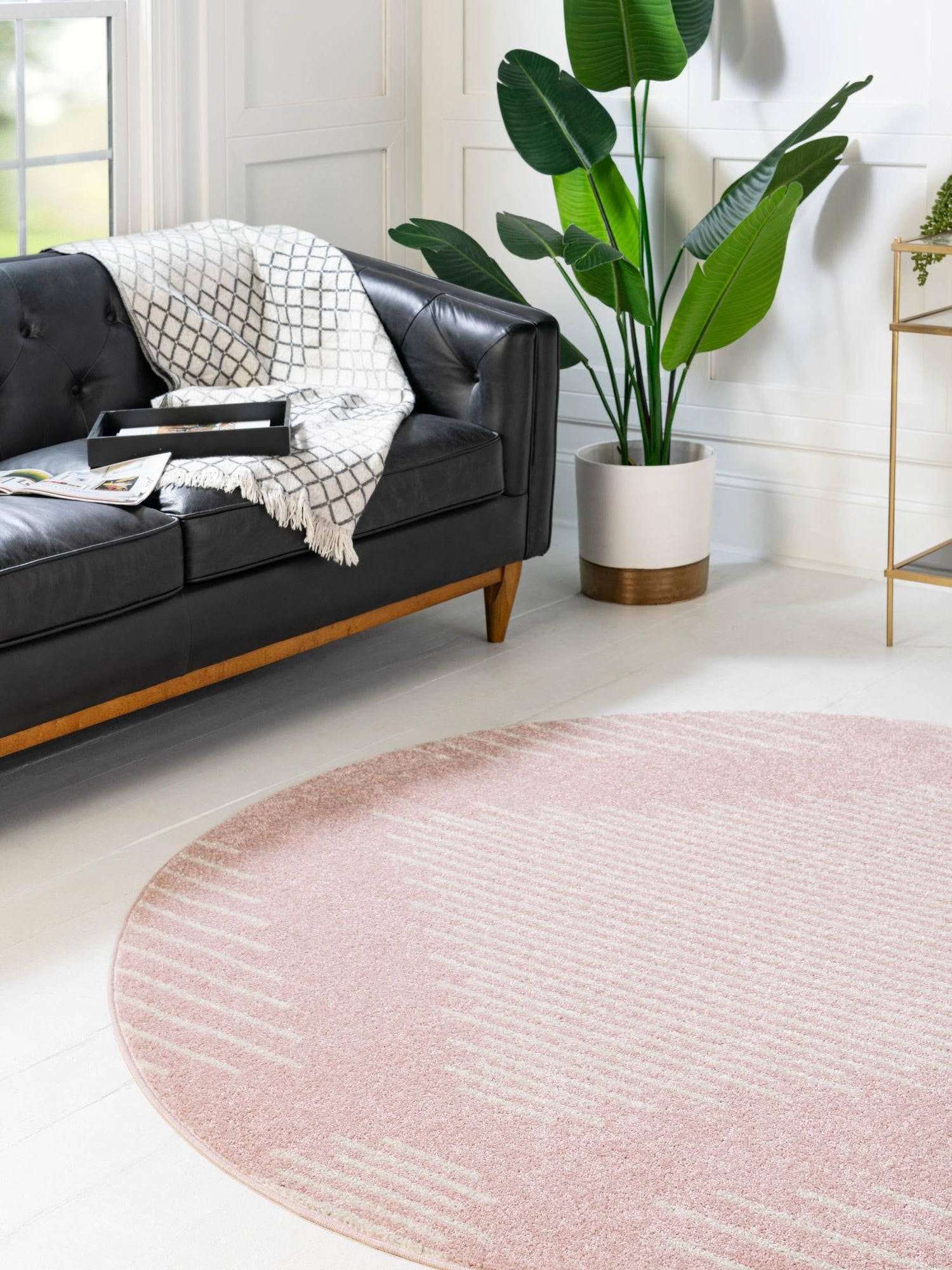 Pink 6' 1 x 6' 1 Kai Round Area Rug Easy Clean 100% Polypropylene With Cotton Backing Modern Geometric Carpet for Living, Dining, Office, Bedroom for Sale at Rug Engine