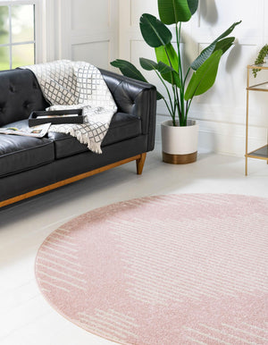 Pink 3' 1 x 3' 1 Kai Round Area Rug Easy Clean 100% Polypropylene With Cotton Backing Modern Geometric Carpet for Living, Dining, Office, Bedroom for Sale at Rug Engine