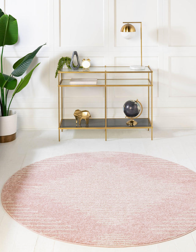 Pink 6' 1 x 6' 1 Kai Round Area Rug Easy Clean 100% Polypropylene With Cotton Backing Modern Geometric Carpet for Living, Dining, Office, Bedroom for Sale at Rug Engine