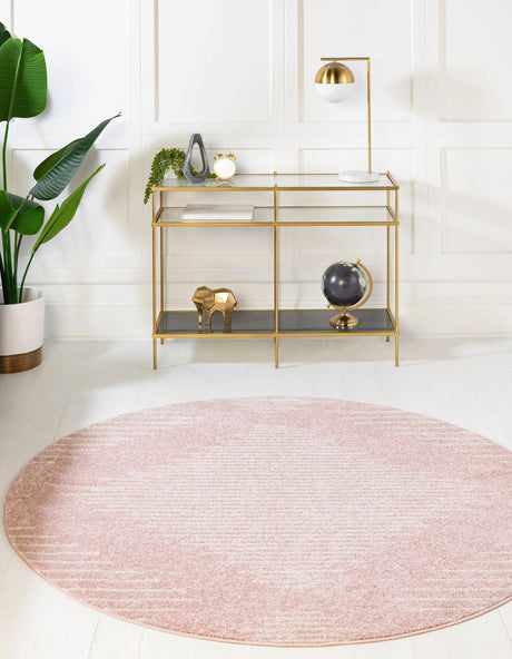 Pink 3' 1 x 3' 1 Kai Round Area Rug Easy Clean 100% Polypropylene With Cotton Backing Modern Geometric Carpet for Living, Dining, Office, Bedroom for Sale at Rug Engine
