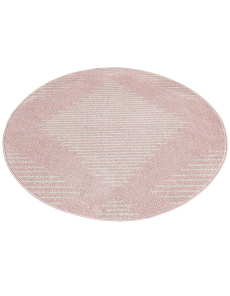 Pink 4' 1 x 4' 1 Kai Round Area Rug Easy Clean 100% Polypropylene With Cotton Backing Modern Geometric Carpet for Living, Dining, Office, Bedroom for Sale at Rug Engine