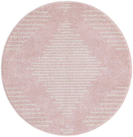 Pink 3' 1 x 3' 1 Kai Round Area Rug Easy Clean 100% Polypropylene With Cotton Backing Modern Geometric Carpet for Living, Dining, Office, Bedroom for Sale at Rug Engine