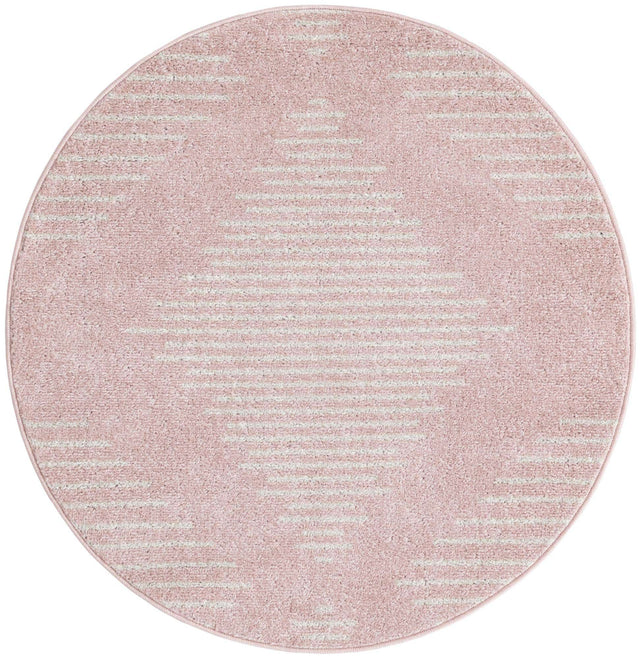 Pink 3' 1 x 3' 1 Kai Round Area Rug Easy Clean 100% Polypropylene With Cotton Backing Modern Geometric Carpet for Living, Dining, Office, Bedroom for Sale at Rug Engine