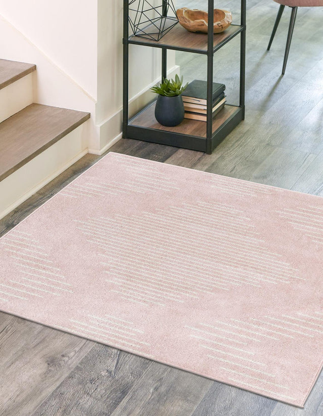 Pink 7' 1 x 7' 1 Kai Square Area Rug Easy Clean 100% Polypropylene With Cotton Backing Modern Geometric Carpet for Living, Dining, Office, Bedroom for Sale at Rug Engine