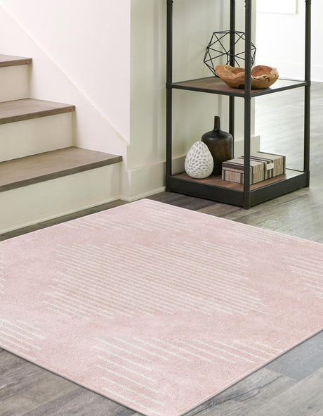 Pink 10' x 10' Kai Square Area Rug Easy Clean 100% Polypropylene With Cotton Backing Modern Geometric Carpet for Living, Dining, Office, Bedroom for Sale at Rug Engine