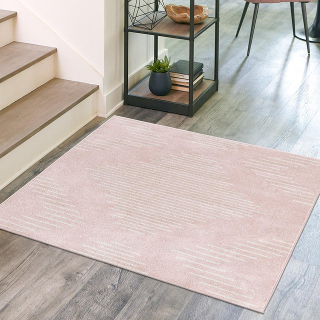 Pink 10' x 10' Kai Square Area Rug Easy Clean 100% Polypropylene With Cotton Backing Modern Geometric Carpet for Living, Dining, Office, Bedroom for Sale at Rug Engine