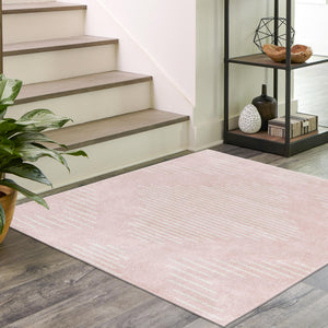 Pink 10' x 10' Kai Square Area Rug Easy Clean 100% Polypropylene With Cotton Backing Modern Geometric Carpet for Living, Dining, Office, Bedroom for Sale at Rug Engine