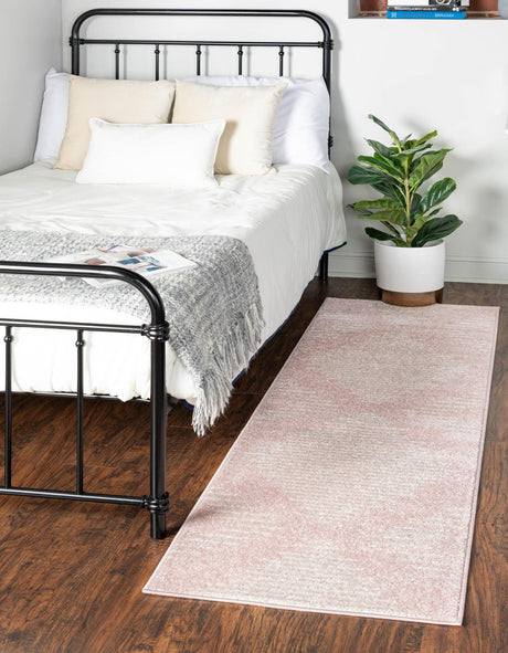 Pink 3' 3 x 12' Kai Runner Area Rug Easy Clean 100% Polypropylene With Cotton Backing Modern Geometric Carpet for Living, Dining, Office, Bedroom for Sale at Rug Engine