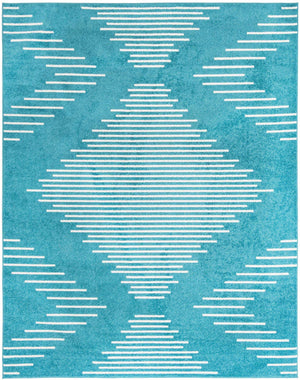 Turquoise 7' 10 x 10' Kai Rectangle Area Rug Easy Clean 100% Polypropylene With Cotton Backing Modern Geometric Carpet for Living, Dining, Office, Bedroom for Sale at Rug Engine