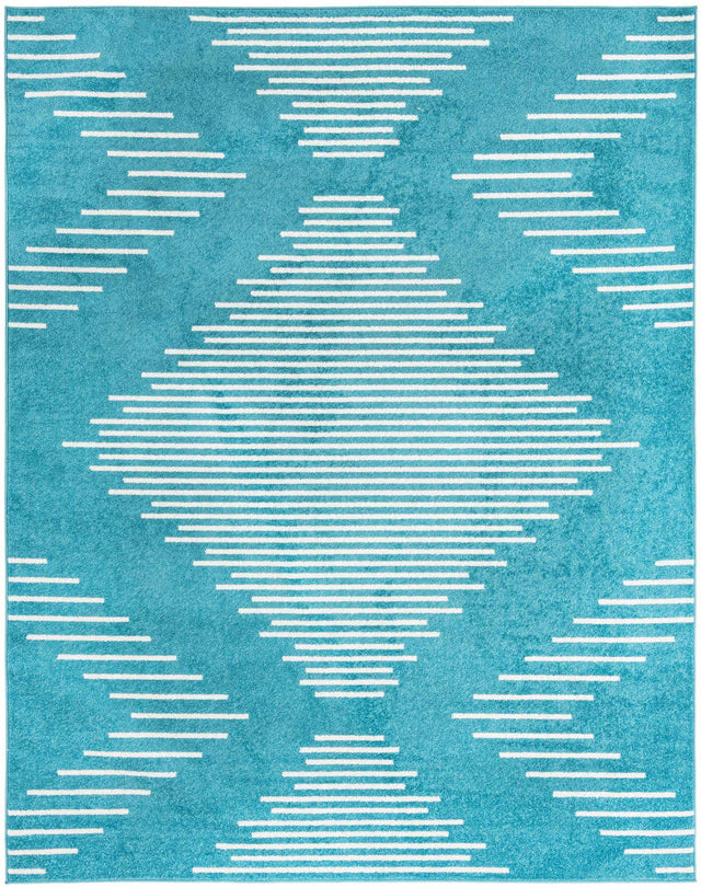 Turquoise 7' 10 x 10' Kai Rectangle Area Rug Easy Clean 100% Polypropylene With Cotton Backing Modern Geometric Carpet for Living, Dining, Office, Bedroom for Sale at Rug Engine